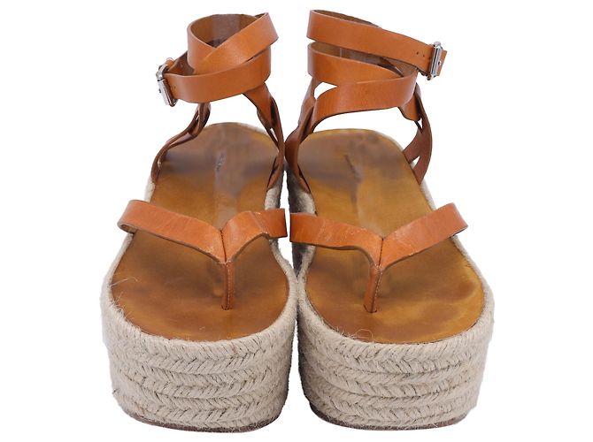 Sandali con zeppa espadrille e cinturino alla caviglia in pelle marrone Isabel Marant - vista 2