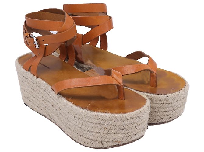 Sandali con zeppa espadrille e cinturino alla caviglia in pelle marrone Isabel Marant - vista 3
