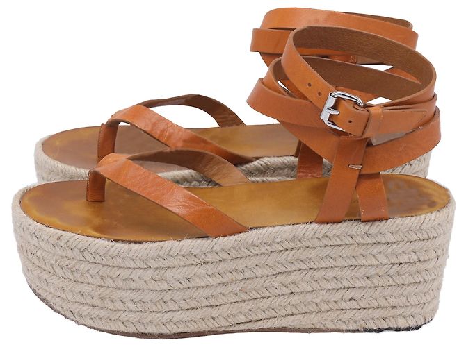 Sandali con zeppa espadrille e cinturino alla caviglia in pelle marrone Isabel Marant - vista 4
