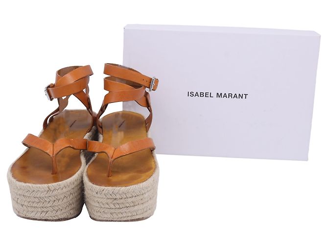 Sandali con zeppa espadrille e cinturino alla caviglia in pelle marrone Isabel Marant - vista 6