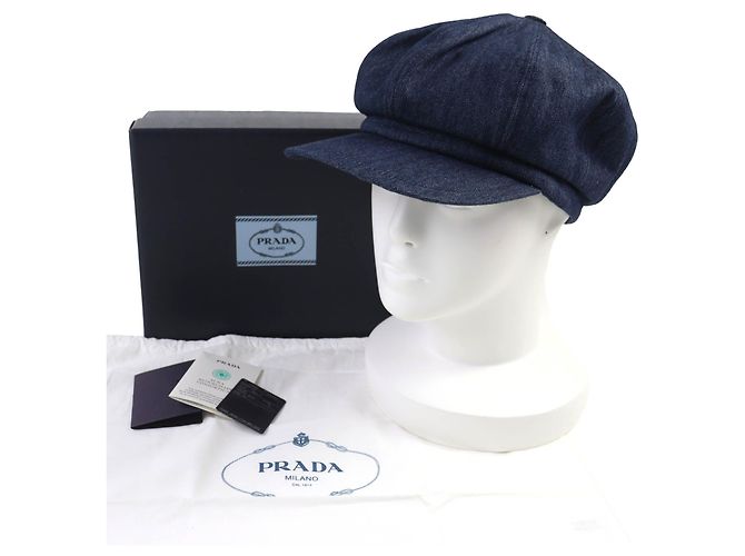 Cappello in denim con logo Triangolo Prada Blu - vista 2