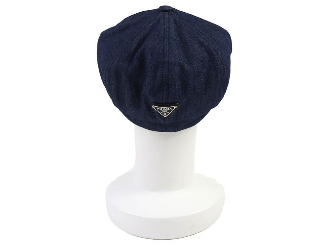 Cappello in denim con logo Triangolo Prada Blu - vista 5