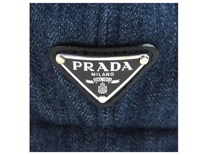 Cappello in denim con logo Triangolo Prada Blu - vista 7