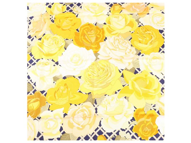 Garden Pañuelo de seda Hermès Carré 90 "ROSERAIE" en amarillo - vista 12
