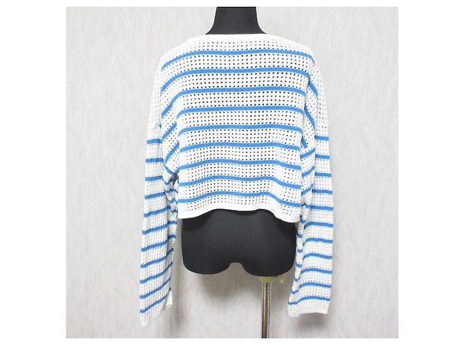 Autre Marque Sauberer und ordentlicher Häkelpullover Weiß Blau - Ansicht 2