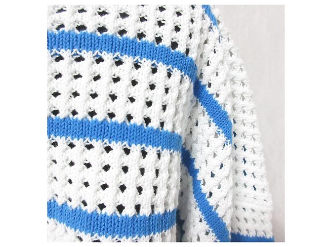 Autre Marque Sauberer und ordentlicher Häkelpullover Weiß Blau - Ansicht 3