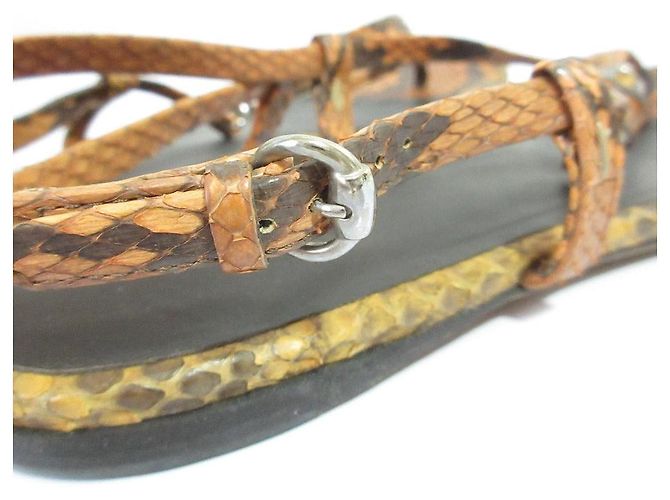 Gucci Bamboo Python-Leder Flache Sandalen Braun - Ansicht 12