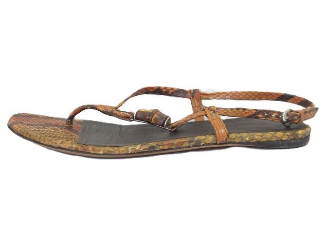 Gucci Bamboo Python-Leder Flache Sandalen Braun - Ansicht 2