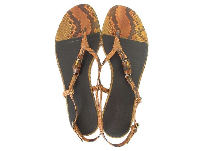 Gucci Bamboo Python-Leder Flache Sandalen Braun - Ansicht 4