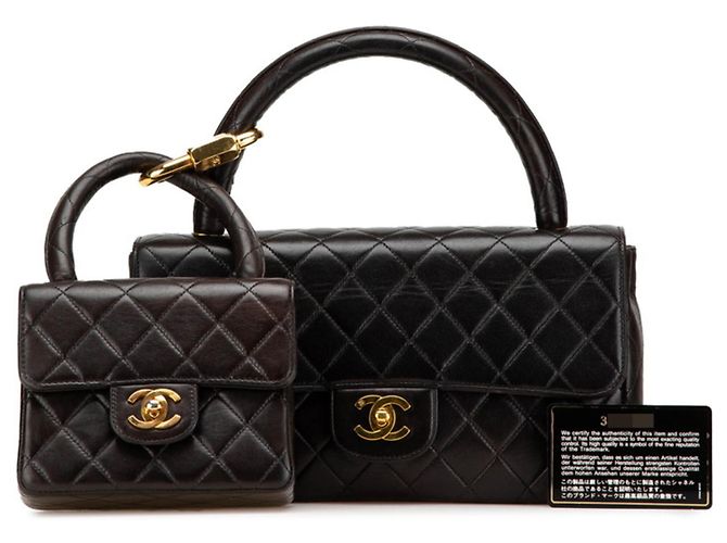 Borsa a mano Chanel genitore-figlio in pelle di agnello nera Nero - vista 16