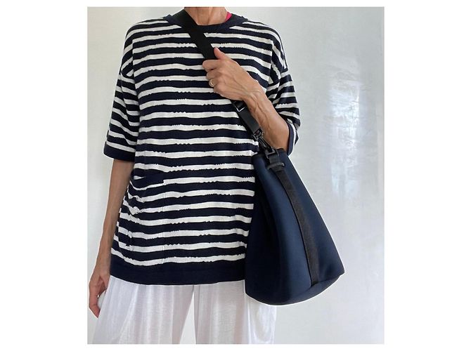 Autre Marque Borsa a spalla in neoprene blu marino con finitura nera Nero Blu navy - vista 10