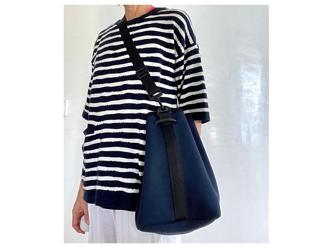 Autre Marque Borsa a spalla in neoprene blu marino con finitura nera Nero Blu navy - vista 11