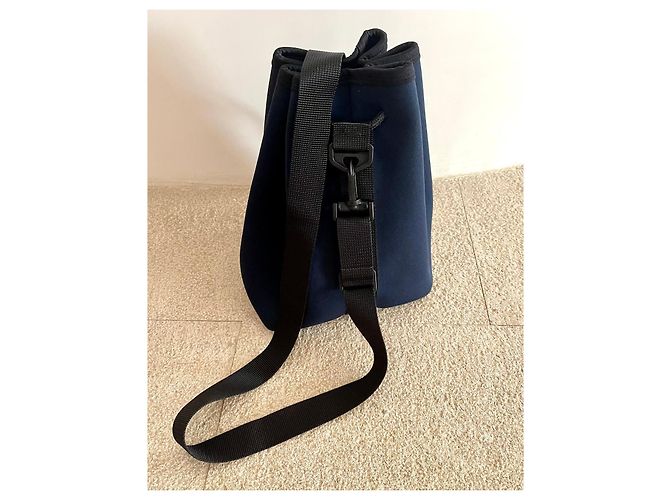 Autre Marque Borsa a spalla in neoprene blu marino con finitura nera Nero Blu navy - vista 2