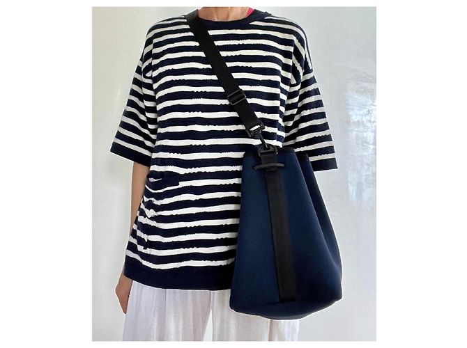 Autre Marque Borsa a spalla in neoprene blu marino con finitura nera Nero Blu navy - vista 8