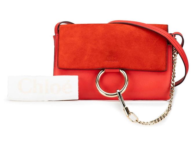 Borsa a spalla in pelle e suede rossa Chloé Rosso - vista 13