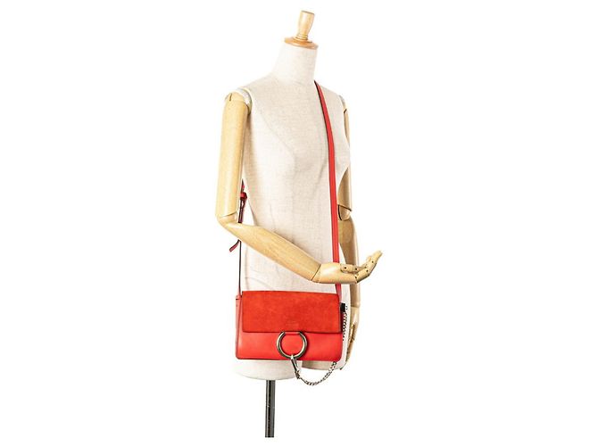 Borsa a spalla in pelle e suede rossa Chloé Rosso - vista 14