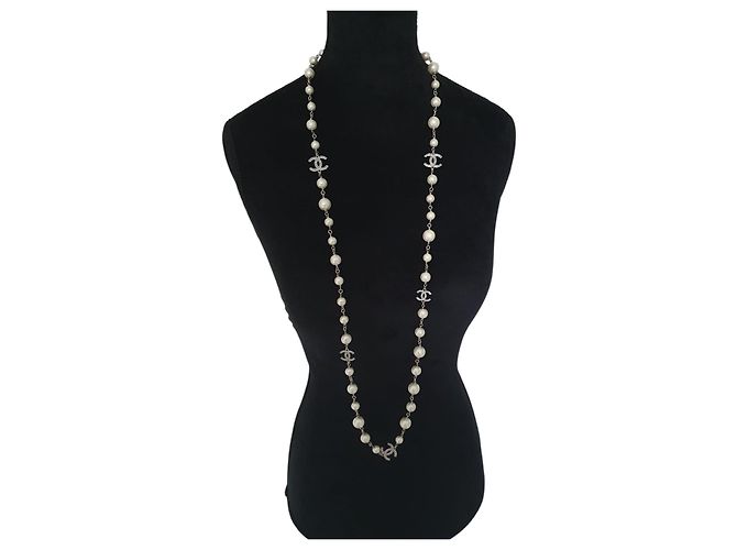 Coco Crush Collana di perle vintage Chanel 5CC con cristalli Silver hardware - vista 18