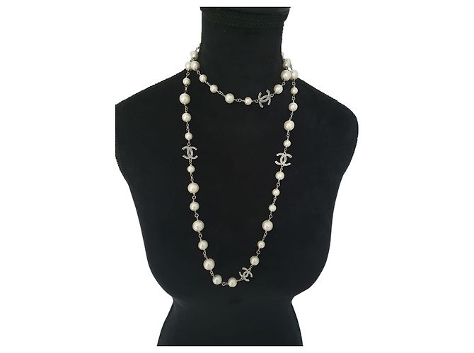Coco Crush Collana di perle vintage Chanel 5CC con cristalli Silver hardware - vista 19