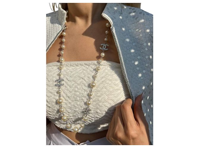 Coco Crush Collana di perle vintage Chanel 5CC con cristalli Silver hardware - vista 2
