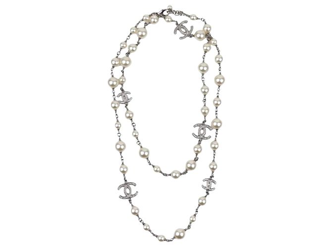 Coco Crush Collana di perle vintage Chanel 5CC con cristalli Silver hardware - vista 9