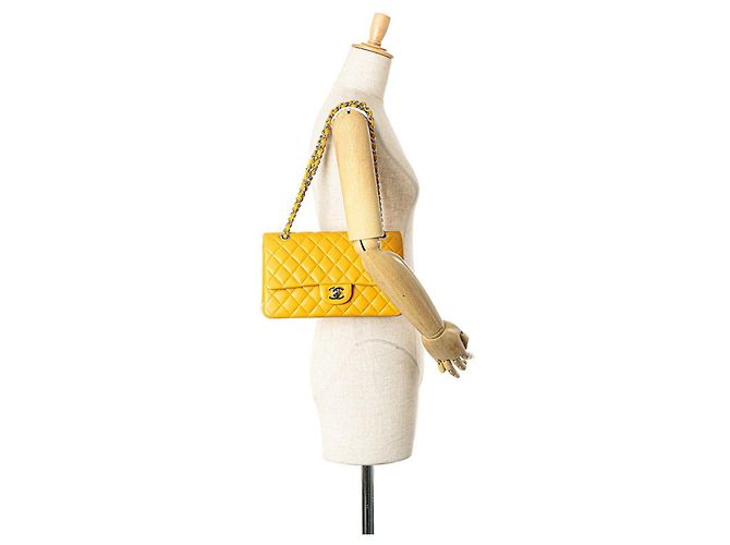 Borsa a Spalla Chanel Matelassé Coco Mark Double Flap con Catena Argento Giallo - vista 9