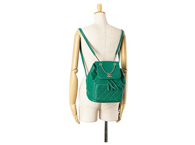 Zaino Chanel Matelassé Coco Mark in pelle caviar verde - vista 8