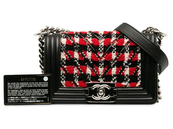 Borsa a spalla piccola Boy di Chanel con catena Nero Rosso - vista 8