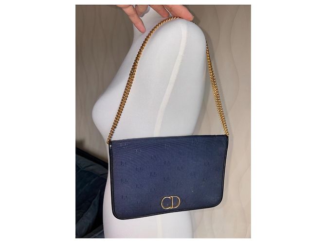Christian Dior 30 Montaigne Borsa in tessuto e pelle blu navy D'oro - vista 11