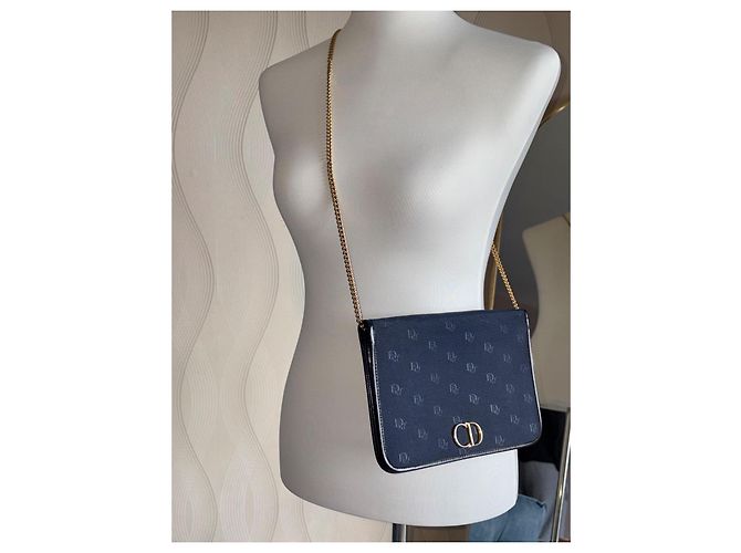 Christian Dior 30 Montaigne Borsa in tessuto e pelle blu navy D'oro - vista 3