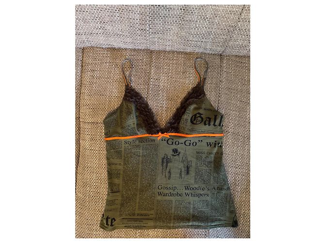 Top con spalline John Galliano Khaki Arancione Cotone - vista 10