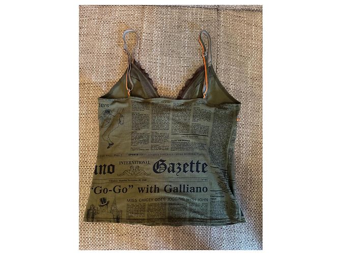 Top con spalline John Galliano Khaki Arancione Cotone - vista 11