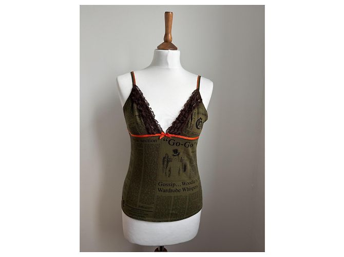 Top con spalline John Galliano Khaki Arancione Cotone - vista 2