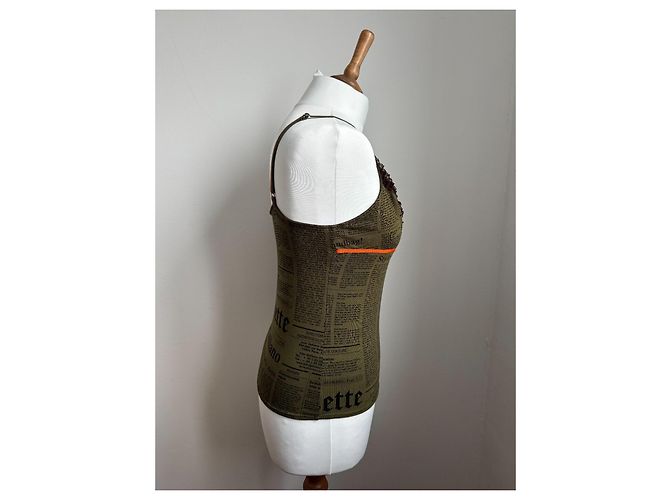 Top con spalline John Galliano Khaki Arancione Cotone - vista 5