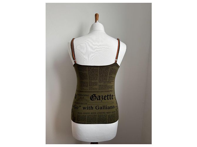 Top con spalline John Galliano Khaki Arancione Cotone - vista 6