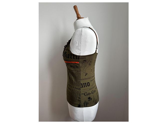 Top con spalline John Galliano Khaki Arancione Cotone - vista 7