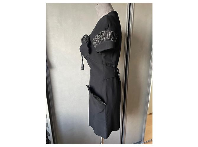 Vestido preto Thierry Mugler de poliéster e ráfia - vista 4