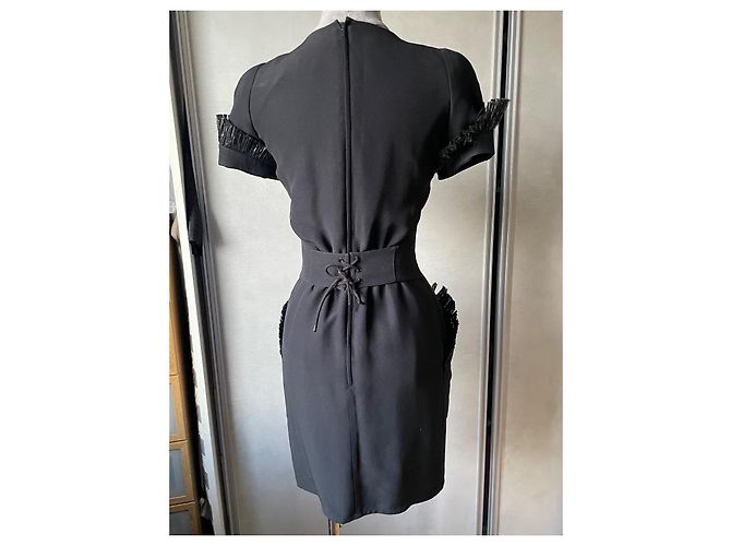 Vestido preto Thierry Mugler de poliéster e ráfia - vista 6