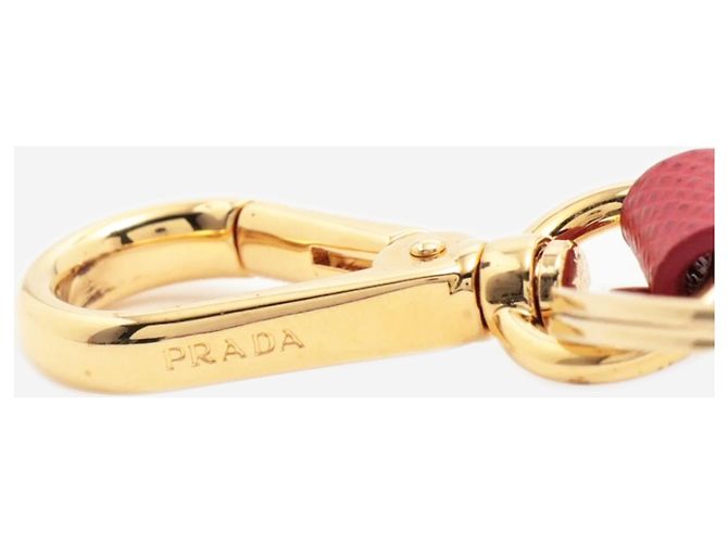 Prada Portachiavi in pelle Saffiano rossa con logo Rosso - vista 3