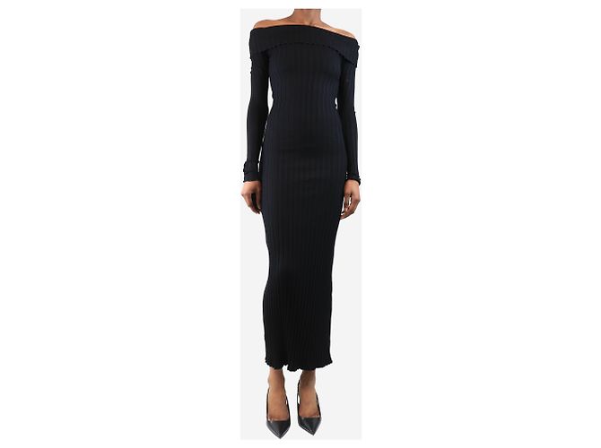 Simon Miller Schwarzes geripptes Maxikleid mit schulterfreiem Design - Größe XS - Ansicht 3