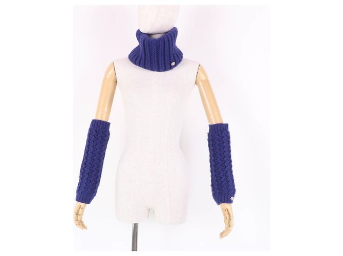Set di scaldacollo e scaldabraccia in maglia Chanel Blu - vista 2
