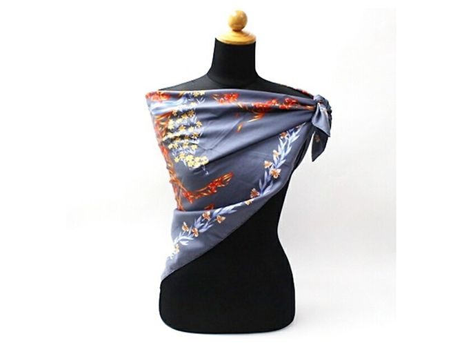 Hermès Seidenschal - Design Blühendes Pferd Braun Blau Orange - Ansicht 3