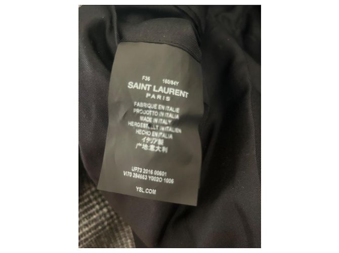 Saint Laurent Wolljacke mit Lederbesatz Schwarz Weiß - Ansicht 2