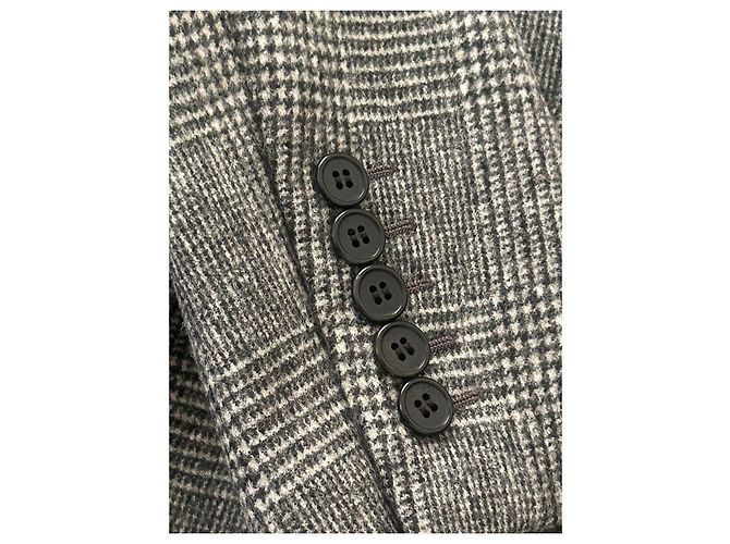 Saint Laurent Wolljacke mit Lederbesatz Schwarz Weiß - Ansicht 4