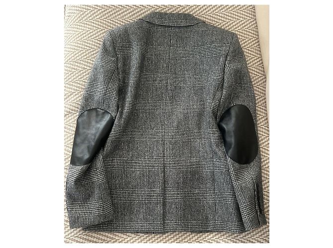 Saint Laurent Wolljacke mit Lederbesatz Schwarz Weiß - Ansicht 5