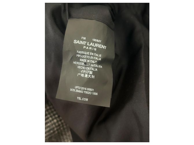 Saint Laurent Wolljacke mit Lederbesatz Schwarz Weiß - Ansicht 6