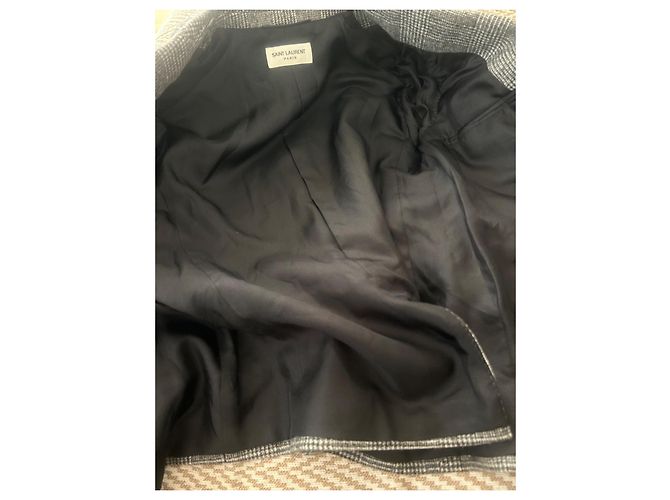 Saint Laurent Wolljacke mit Lederbesatz Schwarz Weiß - Ansicht 8