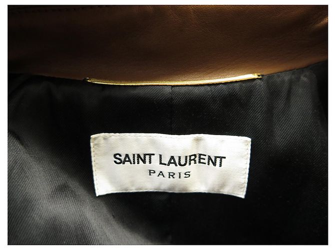 NUEVO RARO TRENCH LARGO SAINT LAURENT 740485 36 S ABRIGO DE CUERO CAMEL Camello - vista 11