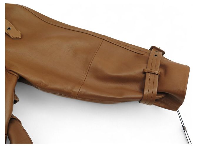 NUEVO RARO TRENCH LARGO SAINT LAURENT 740485 36 S ABRIGO DE CUERO CAMEL Camello - vista 15