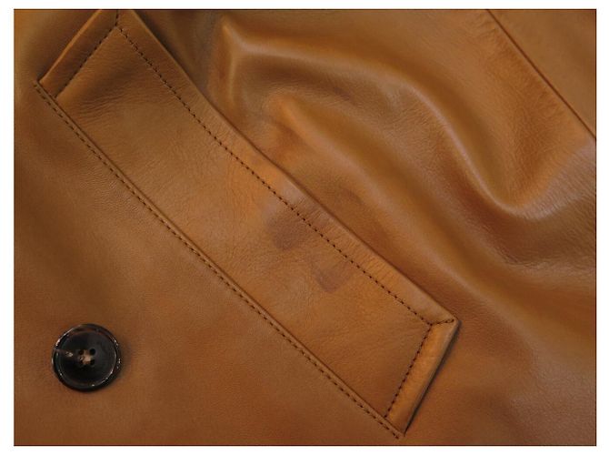 NUEVO RARO TRENCH LARGO SAINT LAURENT 740485 36 S ABRIGO DE CUERO CAMEL Camello - vista 19