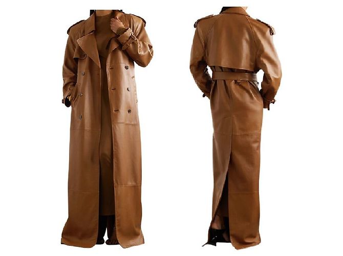 NUEVO RARO TRENCH LARGO SAINT LAURENT 740485 36 S ABRIGO DE CUERO CAMEL Camello - vista 27